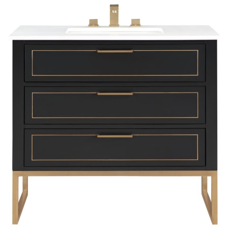 BEMMA Markham 36" Free Standing Single Basin Vanity Set with Cabinet and Vanity Top Midnight Black / White Quartz Top / Satin Brass Hardware