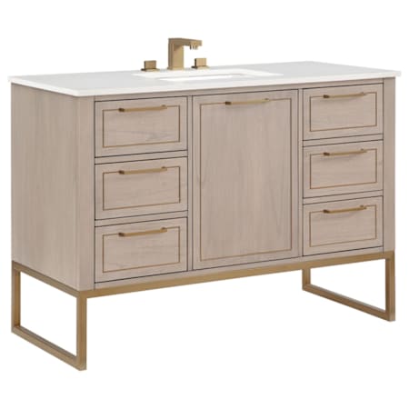 BEMMA Markham 48" Free Standing Single Basin Vanity Set with Cabinet and Vanity Top Cashmere Grey / Calacatta Quartz Top / Satin Brass Hardware