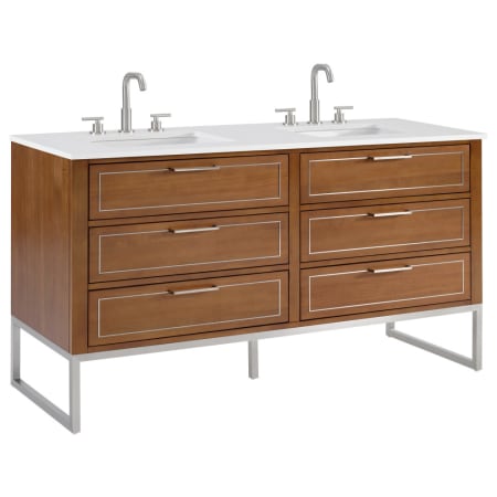 BEMMA Markham 60" Free Standing Double Basin Vanity Set with Cabinet and Vanity Top Walnut / White Quartz Top / Brushed Nickel Hardware