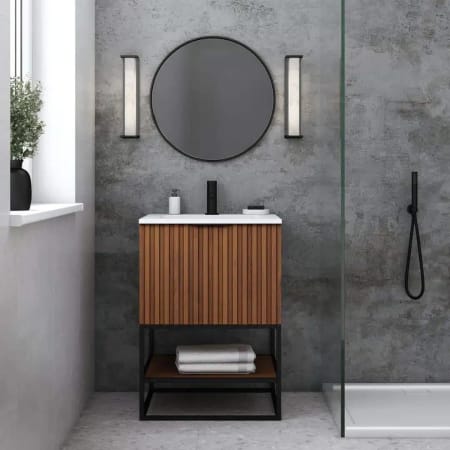 BEMMA Terra 24" Free Standing Single Basin Vanity Set with Cabinet and Vanity Top Walnut / White Quartz Top / Matte Black Hardware