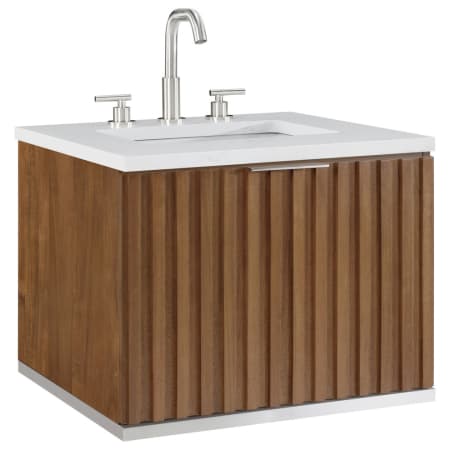 BEMMA Terra 24" Wall Mounted Single Basin Vanity Set with Cabinet and Quartz Vanity Top Walnut / Calacatta Quartz Top / Brushed Nickel Hardware