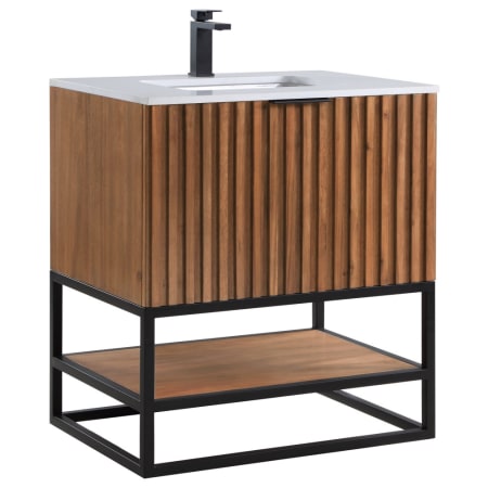 BEMMA Terra 30" Free Standing Single Basin Vanity Set with Cabinet and Quartz Vanity Top Walnut / Calacatta Quartz Top / Matte Black Hardware