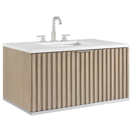 BEMMA Terra 36" Wall Mounted Single Basin Vanity Set with Cabinet and Quartz Vanity Top Cashmere Grey / Calacatta Quartz Top / Brushed Nickel Hardware