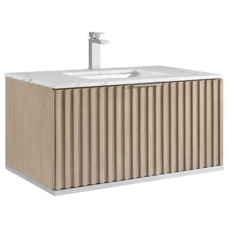 BEMMA Terra 36" Wall Mounted Single Basin Vanity Set with Cabinet and Vanity Top Cashmere Grey / Carrara Marble Top / Brushed Nickel Hardware