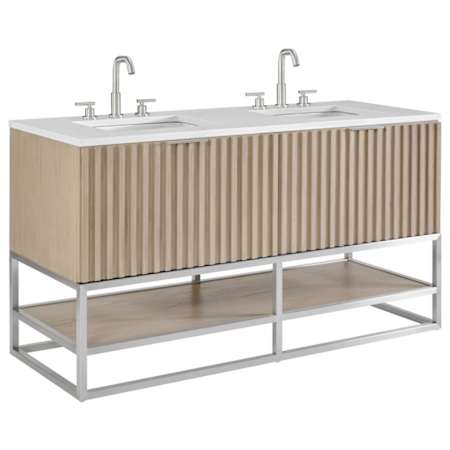 BEMMA Terra 60" Free Standing Double Basin Vanity Set with Cabinet and Quartz Vanity Top Cashmere Grey / Calacatta Quartz Top / Brushed Nickel Hardware