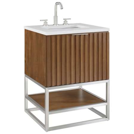 BEMMA Terra 24" Free Standing Single Basin Vanity Set with Cabinet and Quartz Vanity Top Walnut / Calacatta Quartz Top / Brushed Nickel Hardware