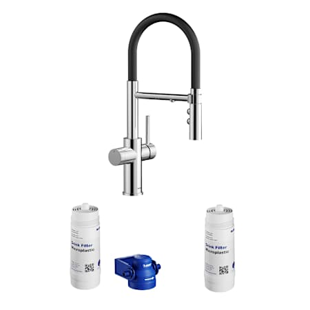 Blanco Catris Filter-Ready 1.5 GPM Single Hole Pre-Rinse Pull Down Kitchen Faucet + Under the Sink Water Filter Starter Set + Replacement Filter Cartridge Microplastic S
 Chrome