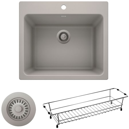 Blanco Liven 25" Dual Mount Single Basin Granite Composite Laundry Sink with Basket Strainer and Drying Basket Concrete Gray