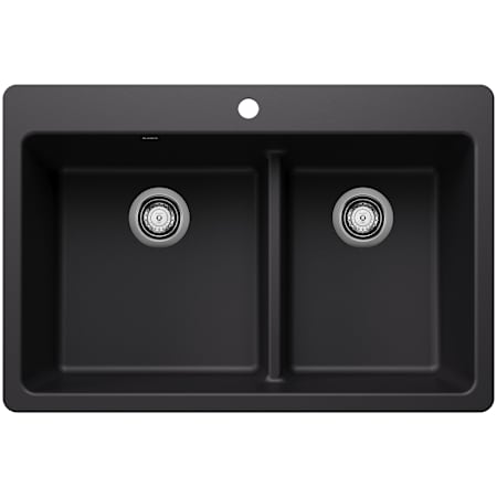 Blanco Liven 33" Drop-In/Undermount 60/40 Double Basin SILGRANIT Kitchen Sink with Low Divide Coal Black