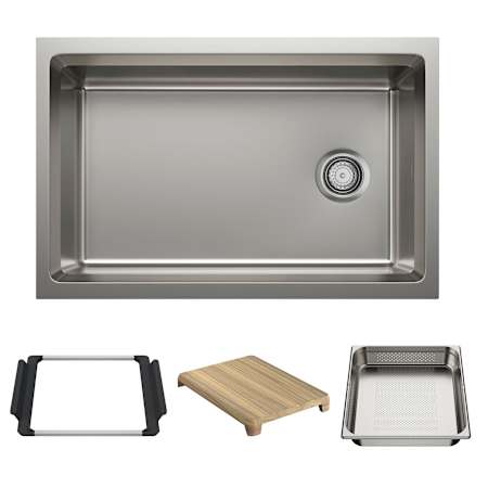 Blanco Inteos 30" Undermount Single Basin Stainless Steel Kitchen Sink with Colander and Cutting Board Stainless Steel
