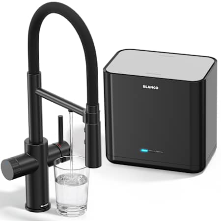 Blanco Aqua 0.76 GPM / 1.5 GPM Single Hole Pre-Rise Pull Down Kitchen Faucet with Cold Water Under Sink Filtration System Matte Black