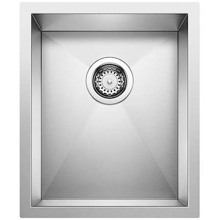 Blanco Precision Medium 15" Undermount Stainless Steel Kitchen Sink with Vertical Orientation and Stylish Drain Grooves Satin Polished