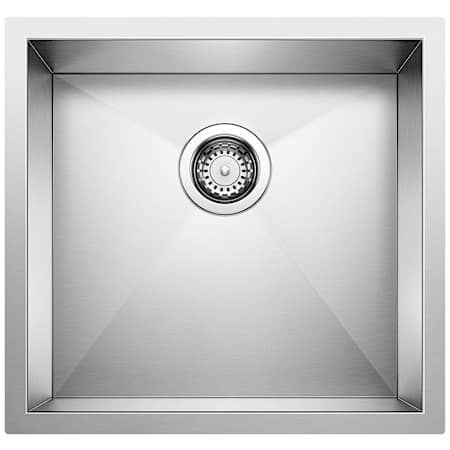 Blanco Precision 19" x 18" Medium Bowl Stainless Steel Kitchen Sink with Stylish Drain Grooves Satin Polished