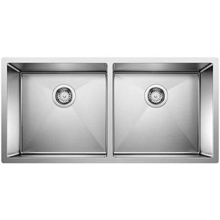 Blanco Precision R10 Large Equal Double Bowl Stainless Steel Kitchen Sink with Stylish Drain Grooves 37" x 18" Satin Polished