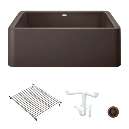 Blanco Ikon 30" Farmhouse Single Basin Granite Composite Kitchen Sink with Basin Rack and Basket Strainer Cafe Brown