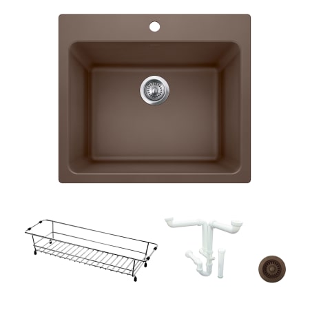 Blanco Liven 25" Dual Mount Single Basin Granite Composite Utility Sink with Basin Rack Included Cafe Brown