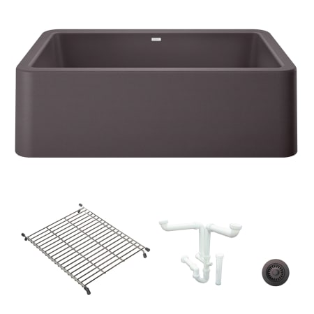 Blanco Ikon 33" Farmhouse Single Basin Granite Composite Kitchen Sink with Basin Rack and Basket Strainer Cinder
