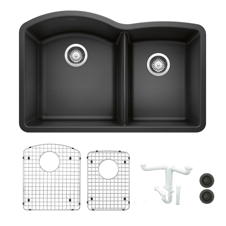 Blanco Diamond 32-1/16" Undermount Double Basin Granite Composite Kitchen Sink with Basin Rack and Basket Strainer Anthracite