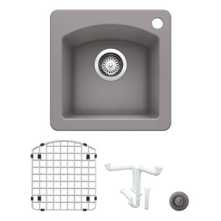 Blanco Diamond 15" Dual Mount Single Basin Granite Composite Bar Sink with Basin Rack and Basket Strainer Metallic Gray