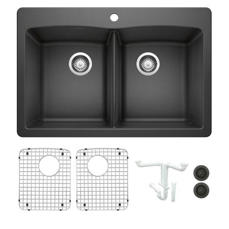 Blanco Diamond 33" Dual Mount Double Basin Granite Composite Kitchen Sink with Basin Rack and Basket Strainer Anthracite