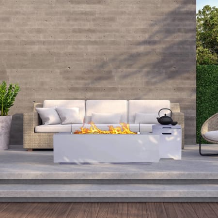 Bluegrass Living 42 Inch Wide 50,000 BTU Free Standing Liquid Propane Rectangular Fire Pit with Wind Guard White