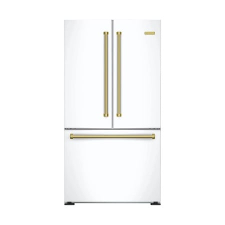 BlueStar 36 Inch Counter Depth French Door Refrigerator Matte White / Brushed Brass