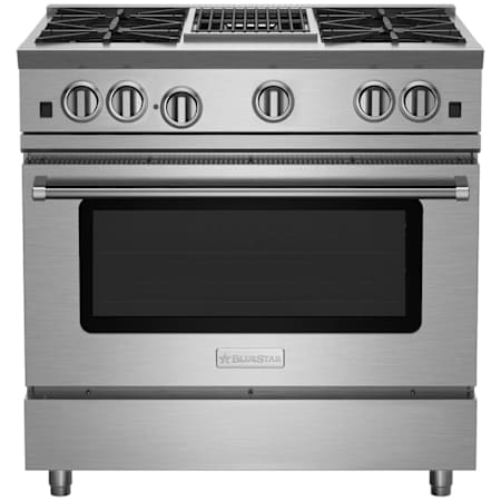 BlueStar Nova Series 36 Inch Wide 5.1 Cu. Ft. Free Standing Liquid Propane Range with 12 Inch Wide Charbroiler Stainless Steel