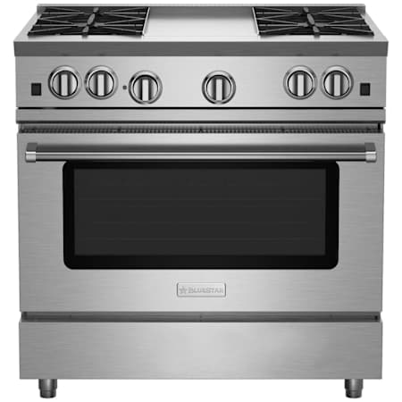 BlueStar Nova Series 36 Inch Wide 5.1 Cu. Ft. Free Standing Liquid Propane Range with 12 Inch Wide Griddle Stainless Steel