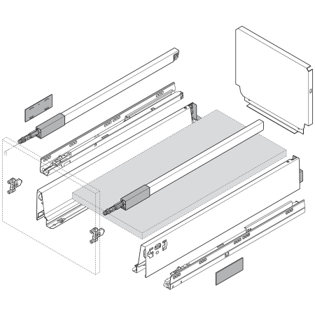 Blum TANDEMBOX 15 Inch Adjustable Pull Out Trash Can System with Full Extension Slides - Bins Not Included Silk White