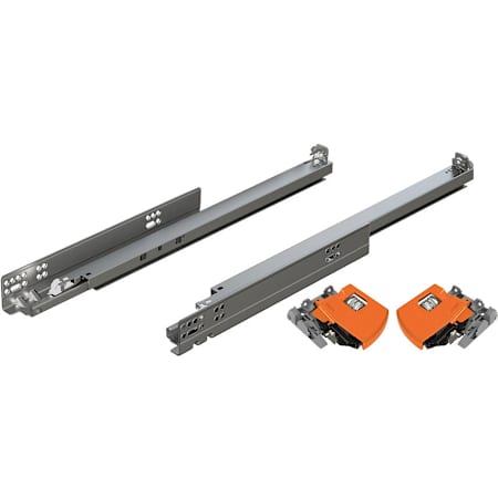 Blum TANDEM 21 Inch Full Extension Concealed Locking Drawer Slides with 100 Pound Weight Capacity and Soft Close - Pair Zinc