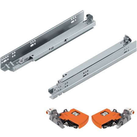 Blum TANDEM 15 Inch Full Extension Concealed Locking Drawer Slides with 100 Pound Weight Capacity and Soft Close - Pair Zinc