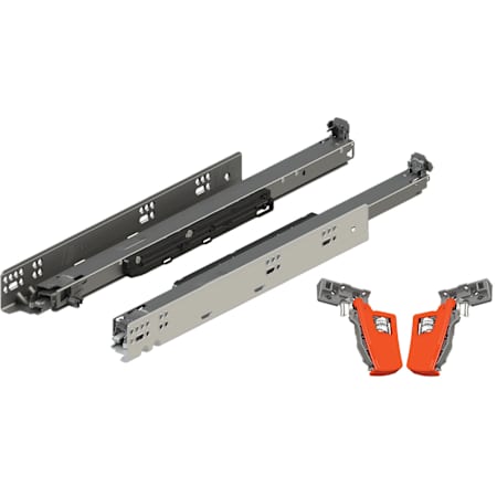 Blum MOVENTO 22 Inch Full Extension Concealed Locking Drawer Slides with 170 Pound Weight Capacity and Soft Close - Pair Zinc