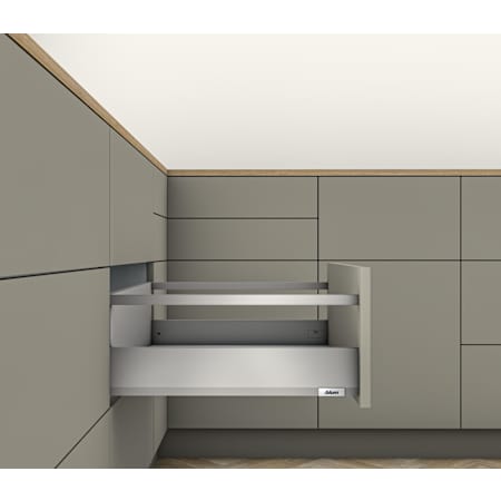 Blum Merivobox "E" Height 18 Inch Full Extension Concealed Screw In Drawer System with 125 Pound Weight Capacity and Soft Close Matte Indium Gray