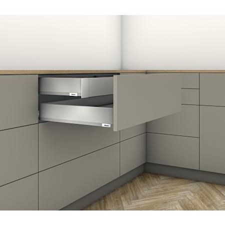 Blum Merivobox "M" Height 20 Inch Full Extension Concealed Screw In Double Drawer System with 125 Pound Weight Capacity and Soft Close Matte Indium Gray