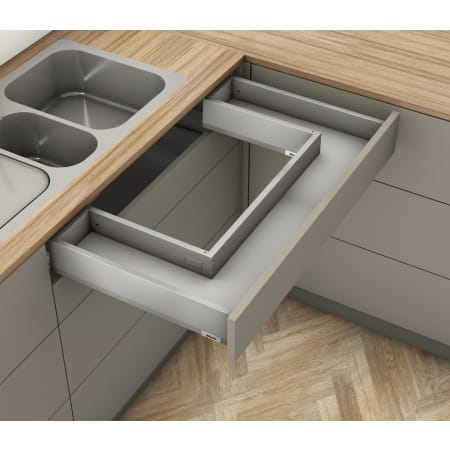 Blum Merivobox "M" Height 18 Inch Full Extension Concealed Screw In Sink Drawer System with 125 Pound Weight Capacity and Soft Close Matte Indium Gray