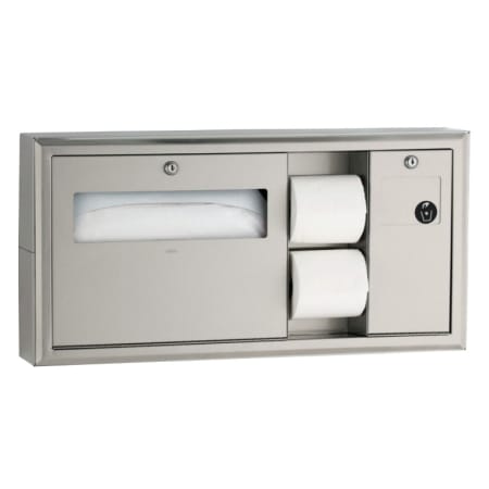 Bobrick Horizontal Surface Mounted Toilet Seat Cover Dispenser, Waste Disposal, and Toilet Tissue Dispenser - Right Stainless Steel