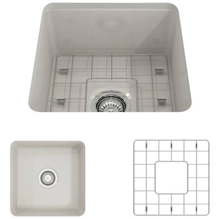 Bocchi Sotto 18" Undermount Single Basin Fireclay Bar Sink with Basin Rack and Basket Strainer Biscuit