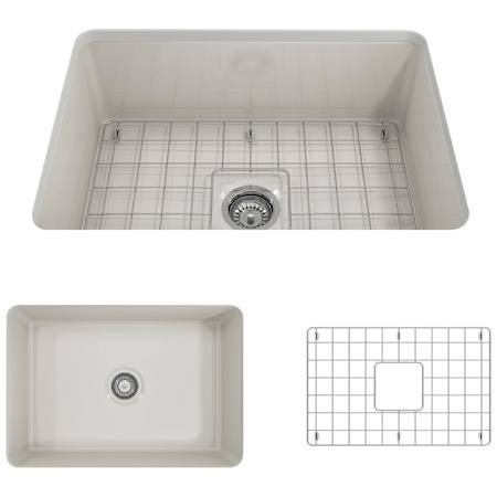 Bocchi Sotto 27" Undermount Single Basin Fireclay Kitchen Sink with Basin Rack and Basket Strainer Biscuit