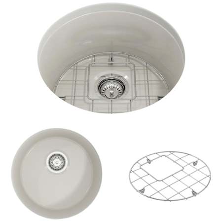 Bocchi Sotto 18-1/2" Undermount Single Basin Fireclay Bar Sink with Basin Rack and Basket Strainer Biscuit