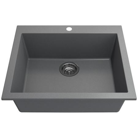 Bocchi Campino Uno 24" Undermount Single Basin Granite Kitchen Sink with Basket Strainer Concrete Gray
