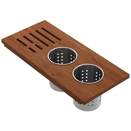 Bocchi Wood 17-1/8" x 7-7/8" Prep Board with 2 Bowls Mahogany