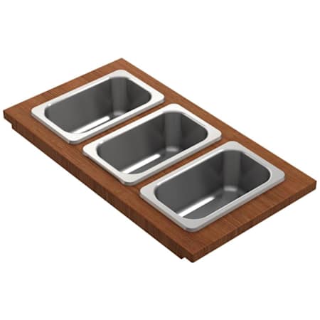 Bocchi Wood 16" x 8-5/8" Prep Board with 3 Stainless Steel Bins Mahogany