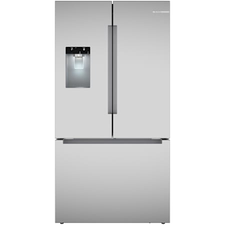 Bosch 100 Series 36 Inch Wide 26 Cu. Ft. Energy Star Certified French Door Refrigerator with QuickIce Pro System Stainless Steel