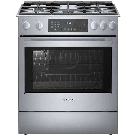 Bosch Benchmark® 32 Inch Wide 4.6 Cu. Ft. Slide In Dual Fuel Range with Convection Pro and QuietClose Stainless Steel