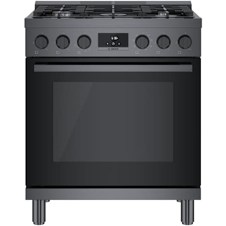 Bosch 800 Series 30 Inch Wide 3.9 Cu. Ft. Free Standing Dual Fuel Range with Convection Pro and QuietClose Black Stainless Steel