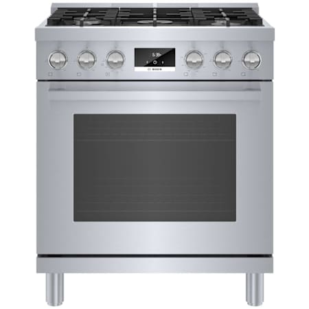 Bosch 800 Series 30 Inch Wide 3.9 Cu. Ft. Free Standing Dual Fuel Range with Convection Pro and QuietClose Stainless Steel
