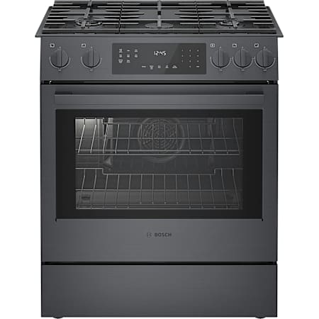 Bosch 800 Series 32 Inch Wide 4.8 Cu. Ft. Slide In Gas Range with Viewing Window and Self Clean Cycle Black Stainless Steel