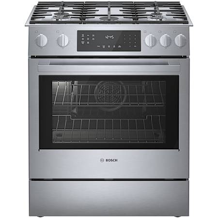 Bosch 800 Series 32 Inch Wide 4.8 Cu. Ft. Slide In Gas Range with Viewing Window and 3 Racks Stainless Steel