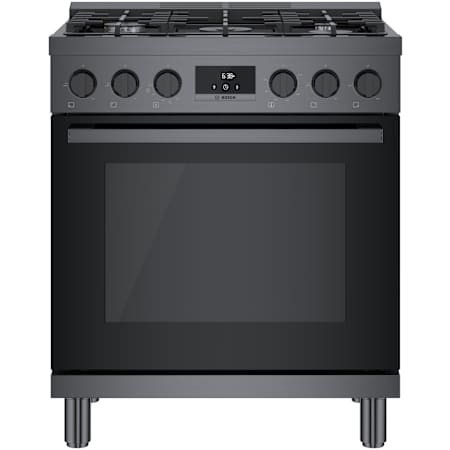 Bosch 800 Series 30 Inch Wide 3.6 Cu. Ft. Free Standing Gas Range with Convection Bake and QuietClose Black Stainless Steel