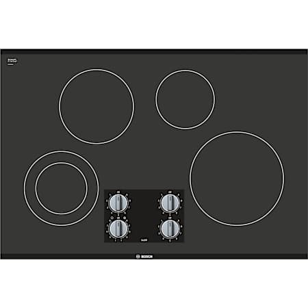 Bosch 500 Series 30 Inch Wide 4 Burner Electric Cooktop with Knob Controls and Dual Element Black